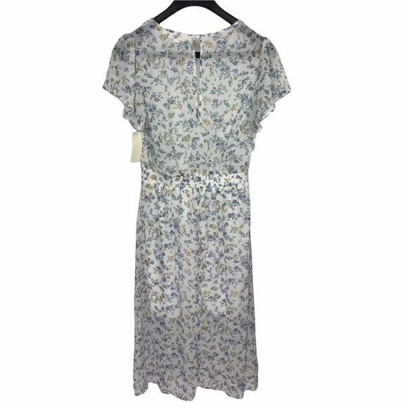 Row A Smocked Waist Maxi Dress White Floral Peasant Boho Flutter Sleeve Size S - Picture 4 of 5